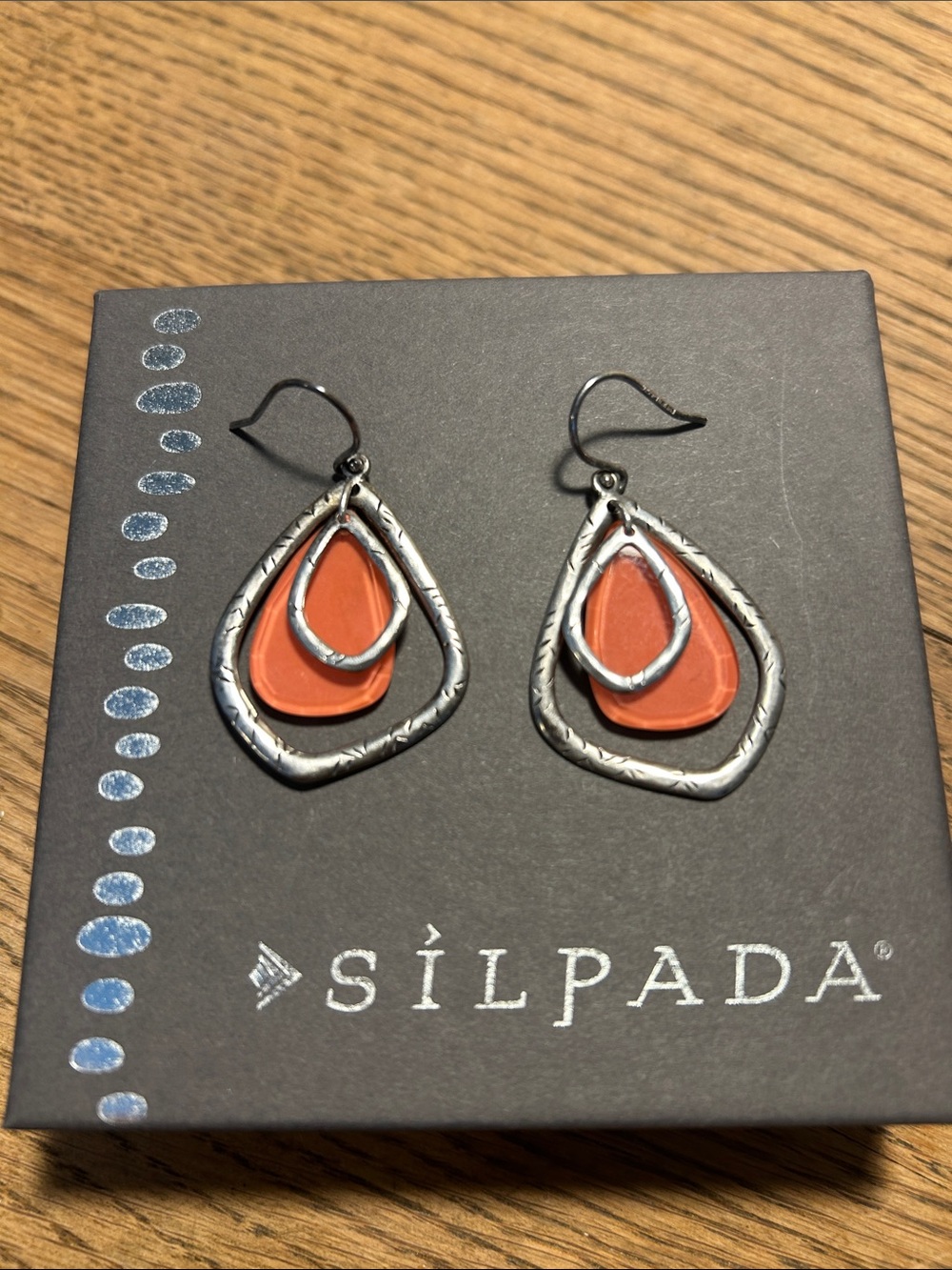 Silpada Orange Teardrop Dangle Earrings with Textured .925 SterlingSilver Frames
